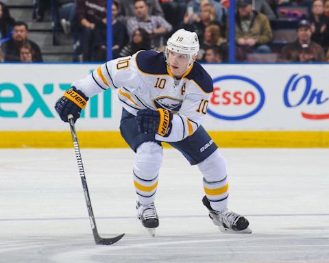 EDMONTON, AB – MARCH 20: Christian Ehrhoff #10 of the Buffalo Sabres in action against the Edmonton Oilers during an NHL game at Rexall Place on March 20, 2014 in Edmonton, Alberta, Canada. (Photo by Derek Leung/Getty Images)