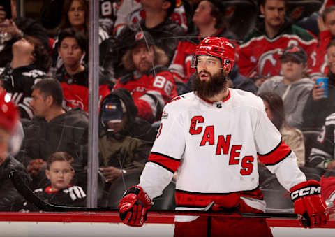 Brent Burns #8 of the Carolina Hurricanes. (Photo by Elsa/Getty Images)