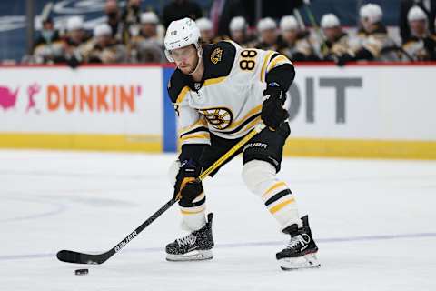 David Pastrnak #88 of the Boston Bruins. (Photo by Patrick Smith/Getty Images)