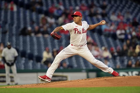 Apr 27, 2022; Philadelphia, Pennsylvania, USA; Philadelphia Phillies pitcher Ranger Suarez (55) pitches during the second inning against the Colorado Rockies at Citizens Bank Park. Mandatory Credit: John Geliebter-USA TODAY Sports