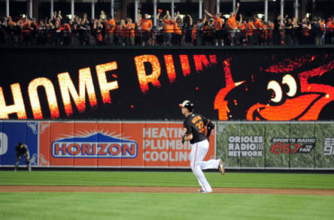 Sep 23, 2016; Baltimore, MD, USA; Baltimore Orioles catcher Matt Wieters (32) rounds the bases after hitting a home run in the ninth inning against the Arizona Diamondbacks at Oriole Park at Camden Yards. Mandatory Credit: Evan Habeeb-USA TODAY Sports