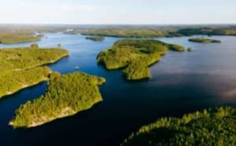 An aerial view taken on June 8, 2021 shows lake Saimaa in Puumala, Finland. – Finlands lake Saimaa, one of the largest freshwater basins of Europe, is home to one of the world’s rarest and most endangered species of seal, the Saimaa ringed seals. Local associations try to protect the seals and at the same time not get too much in the way of professional and leisure fishermen. (Photo by Alessandro RAMPAZZO / AFP) (Photo by ALESSANDRO RAMPAZZO/AFP via Getty Images)