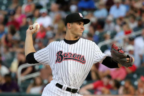 BIRMINGHAM, AL – AUGUST 04: Birmingham Barons and top Chicago White Sox pitching prospect Dylan Cease pitches against the Mobile BayBears. Mobile defeated Birmingham 1-0 at Regions Field on August, 04, 2018 in Birmingham, Alabama. (Photo by Michael Wade/Icon Sportswire via Getty Images)