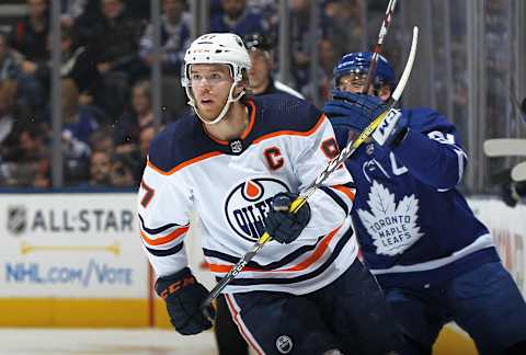 TORONTO, ON – JANUARY 06: Connor McDavid #97 of the Edmonton Oilers skates against the Toronto Maple Leafs . (Photo by Claus Andersen/Getty Images)