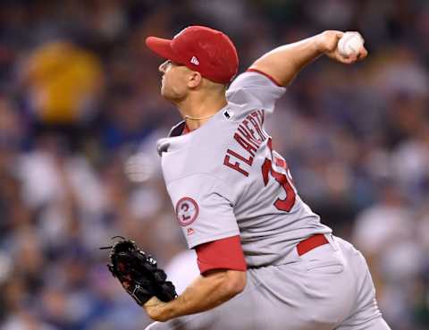 LOS ANGELES, CA – AUGUST 22: Jack Flahherty #32 of the St. Louis Cardinals pitches  (Photo by Harry How/Getty Images)