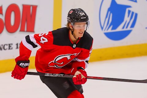 New Jersey Devils forward Jesper Boqvist (54) (Photo by Rich Graessle/Icon Sportswire via Getty Images)