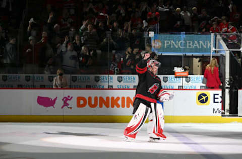 Antti Raanta #32, Carolina Hurricanes, Stanley Cup Playoffs (Photo by Grant Halverson/Getty Images)