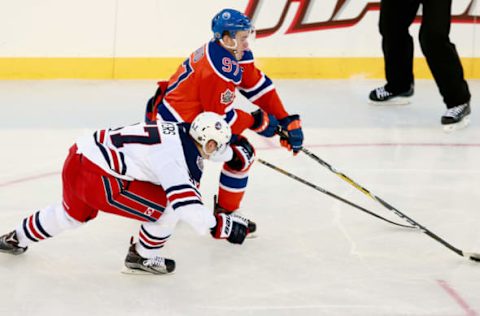 WINNIPEG, MB – OCTOBER 23: Nikolaj Ehlers #27 of the Winnipeg Jets tries to stop Connor McDavid #97 of the Edmonton Oilers during the third period of the 2016 Tim Hortons NHL Heritage Classic at Investors Group Field on October 23, 2016 in Winnipeg, Canada. (Photo by Jeff Vinnick/NHLI via Getty Images)