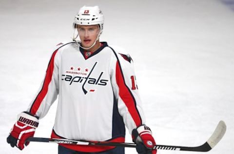 Sep 24, 2015; Montreal, Quebec, CAN; Washington Capitals center Jakub Vrana (13) before the game against Montreal Canadiens at Bell Centre. Mandatory Credit: Jean-Yves Ahern-USA TODAY Sports