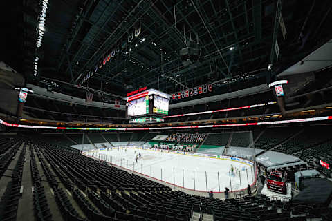 Jan 31, 2021; Saint Paul, Minnesota, USA; A general view of Xcel Energy Center during the third period of a game between the Minnesota Wild and Colorado Avalanche. Mandatory Credit: Brace Hemmelgarn-USA TODAY Sports