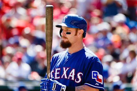 04 OCT 2015: Texas Rangers Outfield Josh Hammilton (32) [2432] prepares for his at-bat during the MLB game between the Los Angeles Angels of Anaheim and the Texas Rangers at Globe Life Park in Arlington, TX. (Photo by: Andrew Dieb/Icon Sportswire) (Photo by Andrew Dieb/Icon Sportswire/Corbis via Getty Images)