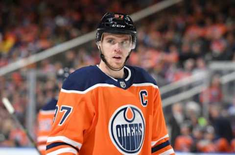 EDMONTON, AB – APRIL 5: Connor McDavid #97 of the Edmonton Oilers skates during the game against the Vegas Golden Knights on April 5, 2018 at Rogers Place in Edmonton, Alberta, Canada. (Photo by Andy Devlin/NHLI via Getty Images)