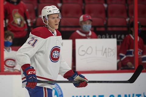 Oct 1, 2021; Ottawa, Ontario, CAN; Montreal Canadiens Kaiden Guhle. Mandatory Credit: Marc DesRosiers-USA TODAY Sports