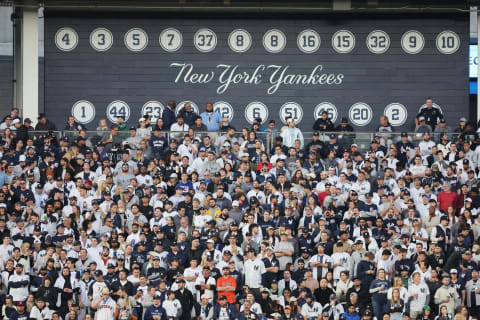 Oct 22, 2022; Bronx, New York, USA; against the New York Yankees fans react to a play in the second inning against the Houston Astros during game three of the ALCS for the 2022 MLB Playoffs at Yankee Stadium. Mandatory Credit: Brad Penner-USA TODAY Sports