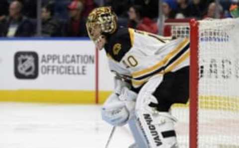 Oct 4, 2016; Quebec City, Quebec, CAN; Boston Bruins goalie Tuukka Rask (40) during the second period of a preseason hockey game against the Montreal Canadiens at Centre Videotron. Mandatory Credit: Eric Bolte-USA TODAY Sports