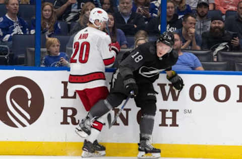 TAMPA, FL – NOVEMBER 30: Ondrej Palat #18 of the Tampa Bay Lightning skates against the Carolina Hurricanes during the third period at Amalie Arena on November 30, 2019 in Tampa, Florida. (Photo by Scott Audette /NHLI via Getty Images)