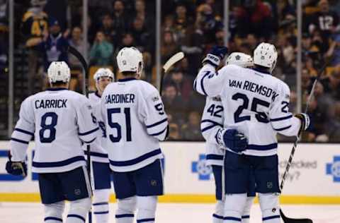 Vegas Golden Knights: Toronto Maple Leafs left wing James van Riemsdyk (25) celebrates his goal during the third period against the Boston Bruins at TD Garden. Mandatory Credit: Bob DeChiara-USA TODAY Sports