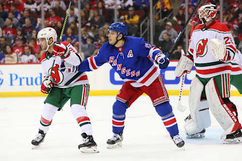 New York Rangers right wing Jesper Fast (17) skates during game between the New Jersey Devils and the New York Rangers