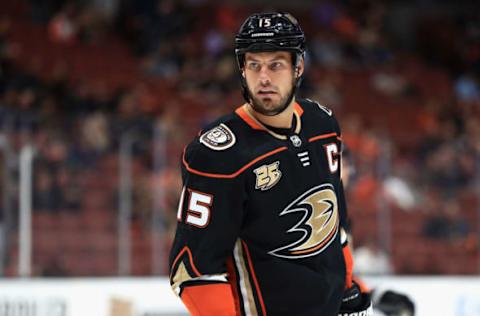 ANAHEIM, CA – SEPTEMBER 24: Ryan Getzlaf #15 of the Anaheim Ducks looks on during the first period of an NHL preseason game against the Arizona Coyotes at Honda Center on September 24, 2018, in Anaheim, California. (Photo by Sean M. Haffey/Getty Images)