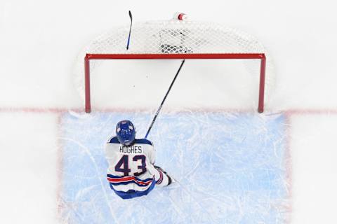 Luke Hughes #43 of United States (Photo by Andy Devlin/ Getty Images)