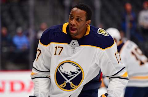 Feb 26, 2020; Denver, Colorado, USA; Buffalo Sabres right wing Wayne Simmonds  . Mandatory Credit: Ron Chenoy-USA TODAY Sports