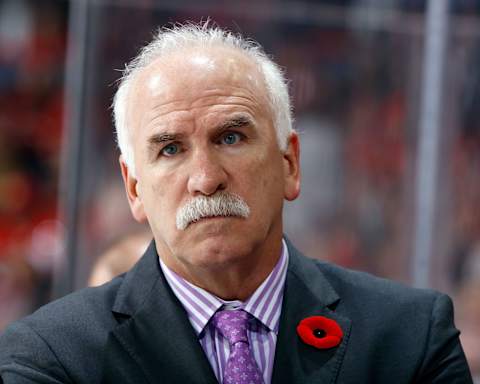 CALGARY, AB – NOVEMBER 3: Chicago Blackhawks head coach Joel Quenneville against the Chicago Blackhawks during an NHL game on November 3, 2018 at the Scotiabank Saddledome in Calgary, Alberta, Canada. (Photo by Gerry Thomas/NHLI via Getty Images)