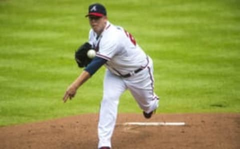 ATLANTA, GA – SEPTEMBER 2: Paul Maholm #28 of the Atlanta Braves pitches against the New York Mets at Turner Field on September 2, 2013. The Braves won 13-5. (Photo by Pouya Dianat/Atlanta Braves/Getty Images)