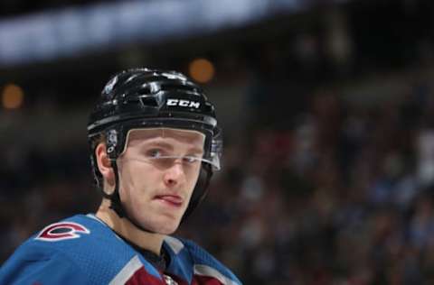 DENVER, CO – MARCH 24: Mikko Rantanen #96 of the Colorado Avalanche skates looks on against the Vegas Golden Knights at the Pepsi Center on March 24, 2018 in Denver, Colorado. (Photo by Michael Martin/NHLI via Getty Images)