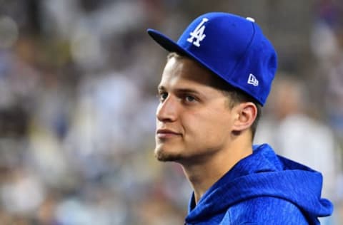 LOS ANGELES, CA – JULY 13: Los Angeles Dodgers shortstop Corey Seager (5) looks on from the dugout during a MLB game between the Los Angeles Angels of Anaheim and the Los Angeles Dodgers on July 13, 2018 at Dodger Stadium in Los Angeles, CA. (Photo by Brian Rothmuller/Icon Sportswire via Getty Images)