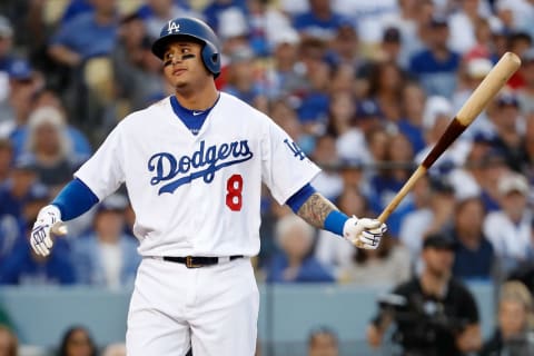 LOS ANGELES, CA – OCTOBER 28: Manny Machado #8 of the Los Angeles Dodgers reacts to his first inning strike out against the Boston Red Sox in Game Five of the 2018 World Series at Dodger Stadium on October 28, 2018 in Los Angeles, California. (Photo by Sean M. Haffey/Getty Images)