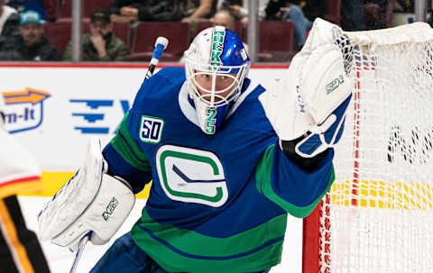 VANCOUVER, BC – FEBRUARY 08: Goalie Jacob Markstrom (Photo by Rich Lam/Getty Images)