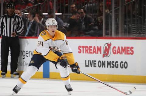 NEWARK, NEW JERSEY – JANUARY 30: Mikael Granlund #64 of the Nashville Predators skates against the New Jersey Devils at the Prudential Center on January 30, 2020, in Newark, New Jersey. The Predators defeated the Devils 6-5 in the shoot-out. (Photo by Bruce Bennett/Getty Images)