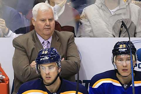 Nov 1, 2014; St. Louis, MO, USA; St. Louis Blues head coach Ken Hitchcock as seen during the third period against the Colorado Avalanche at Scottrade Center. The Blues defeated the Avalanche 3-2 in a shootout. Mandatory Credit: Billy Hurst-USA TODAY Sports