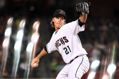 PHOENIX, AZ – SEPTEMBER 21: Zack Grreinke #21 of the Arizona Diamondbacks delivers a pitch in the first inning of the MLB game against the Colorado Rockies at Chase Field on September 21, 2018 in Phoenix, Arizona. (Photo by Jennifer Stewart/Getty Images)