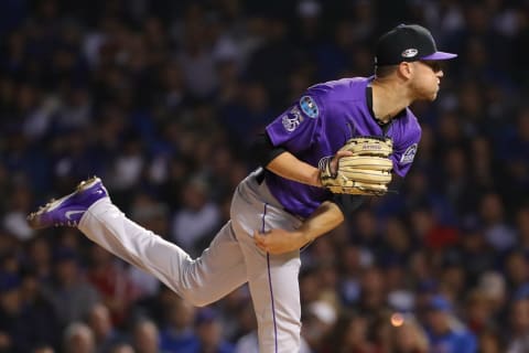 CHICAGO, IL – OCTOBER 2: Kyle Freeland #21 of the Colorado Rockies pitches during the National League Wild Card game against the Chicago Cubs at Wrigley Field on Tuesday, October 2, 2018 in Chicago, Illinois. (Photo by Alex Trautwig/MLB Photos via Getty Images)