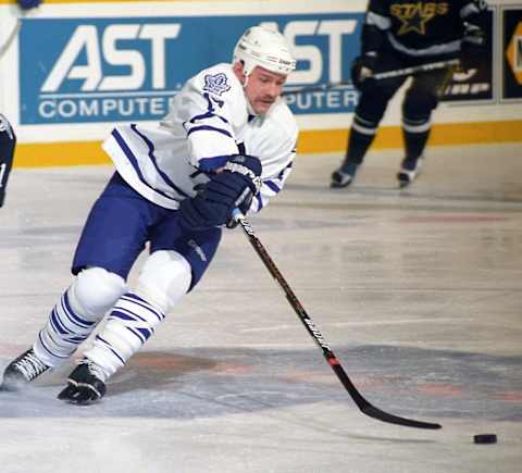 TORONTO, ON – MARCH 15: Wendel Clark #17 of the Toronto Maple Leafs skates against the Dallas Stars on March 15, 1996 at Maple Leaf Gardens in Toronto, Ontario, Canada. (Photo by Graig Abel/Getty Images)