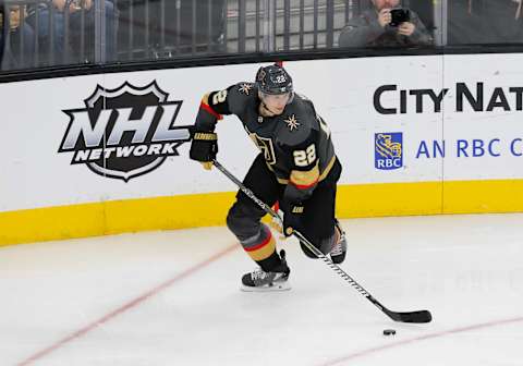 LAS VEGAS, NV – JANUARY 19: Vegas Golden Knights defenseman Nick Holden (22) in action during a regular season game against the Pittsburgh Penguins Saturday, Jan. 19, 2019, at T-Mobile Arena in Las Vegas, NV. (Photo by Marc Sanchez/Icon Sportswire via Getty Images)