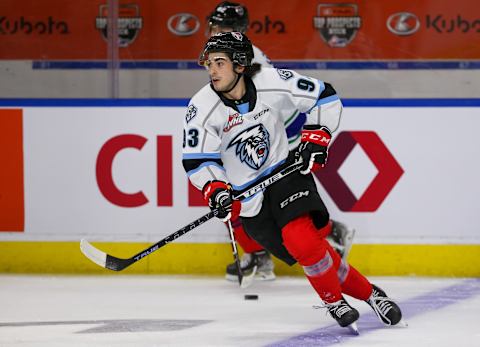 KITCHENER, ONTARIO – MARCH 23: Matthew Savoie #93 of Team Red skates during morning skate prior to the 2022 CHL/NHL Top Prospects Game at Kitchener Memorial Auditorium on March 23, 2022 in Kitchener, Ontario. (Photo by Chris Tanouye/Getty Images)