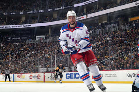 PITTSBURGH, PA – APRIL 06: Brendan Smith #42 of the New York Rangers skates against the Pittsburgh Penguins at PPG Paints Arena on April 6, 2019 in Pittsburgh, Pennsylvania. (Photo by Joe Sargent/NHLI via Getty Images)