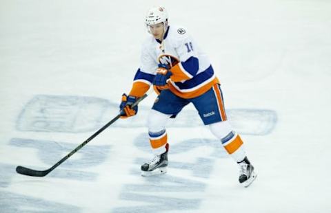 Apr 30, 2016; Tampa, FL, USA; New York Islanders center Ryan Strome (18) work out prior to game two of the second round of the 2016 Stanley Cup Playoffs at Amalie Arena. Mandatory Credit: Kim Klement-USA TODAY Sports