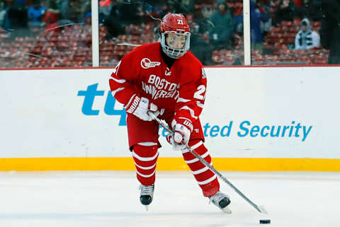 Boston University Terriers forward Patrick Harper (21) (Photo by Fred Kfoury III/Icon Sportswire via Getty Images)