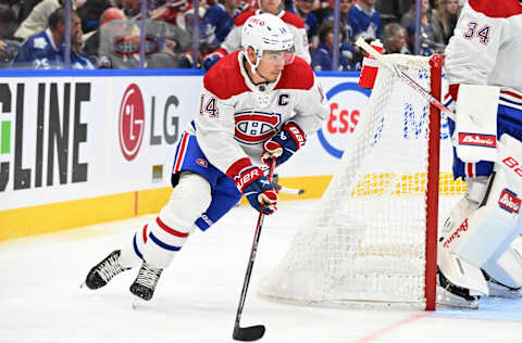 Oct 2, 2023; Toronto, Ontario, CAN; Montreal Canadiens forward Nick Suzuki. Mandatory Credit: Dan Hamilton-USA TODAY Sports