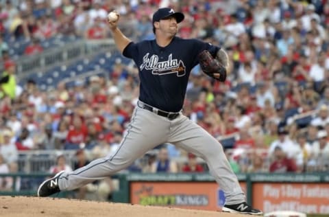 Aug 13, 2016; Washington, DC, USA; Atlanta Braves starting pitcher Rob Whallen (63) pitches during the first inning against the Washington Nationals at Nationals Park. Mandatory Credit: Tommy Gilligan-USA TODAY Sports