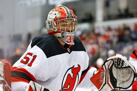 Tyler Brennan #51 of the New Jersey Devils. (Photo by Rich Graessle/Getty Images)