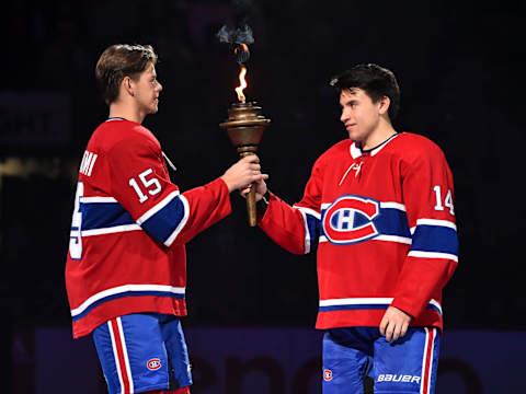 MONTREAL, QC – OCTOBER 10: Jesperi Kotkaniemi Montreal Canadiens Nick Suzuki (Photo by Minas Panagiotakis/Getty Images)