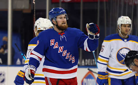 Alexis Lafreniere #13 of the New York Rangers . (Photo by Bruce Bennett/Getty Images)