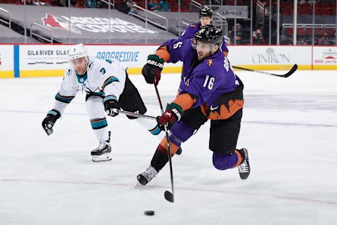 GLENDALE, ARIZONA – MARCH 27: Derick Brassard #16 of the Arizona Coyotes   (Photo by Christian Petersen/Getty Images)