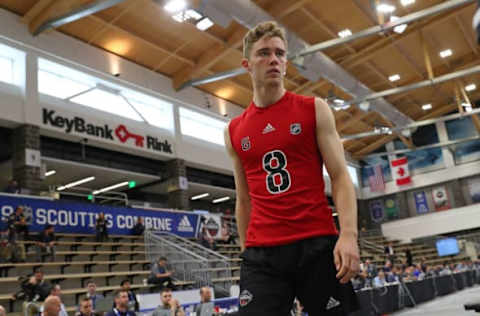 BUFFALO, NY – JUNE 1: Spencer Knight changes stations during the 2019 NHL Scouting Combine on June 1, 2019 at Harborcenter in Buffalo, New York. (Photo by Bill Wippert/NHLI via Getty Images)