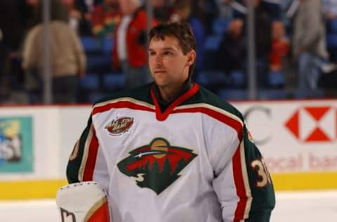 2004 Season: Player Dwayne Roloson of the Minnesota Wild. (Photo by Bruce Bennett Studios/Getty Images)