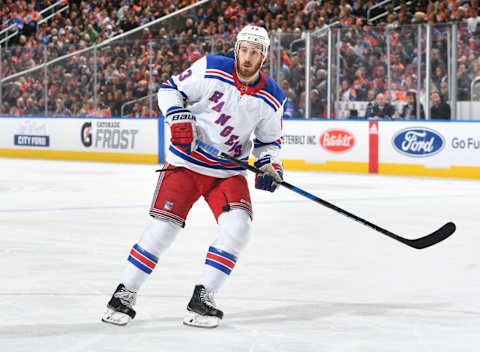 EDMONTON, AB – MARCH 3: Kevin Hayes #13 of the New York Rangers skates during the game against the Edmonton Oilers on March 3, 2018 at Rogers Place in Edmonton, Alberta, Canada. (Photo by Andy Devlin/NHLI via Getty Images) *** Local Caption *** Kevin Hayes